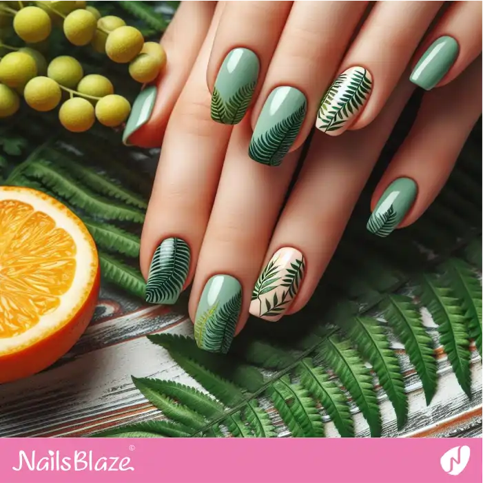 Green Fern Leaves Nails | Nature-inspired Nails - NB1558